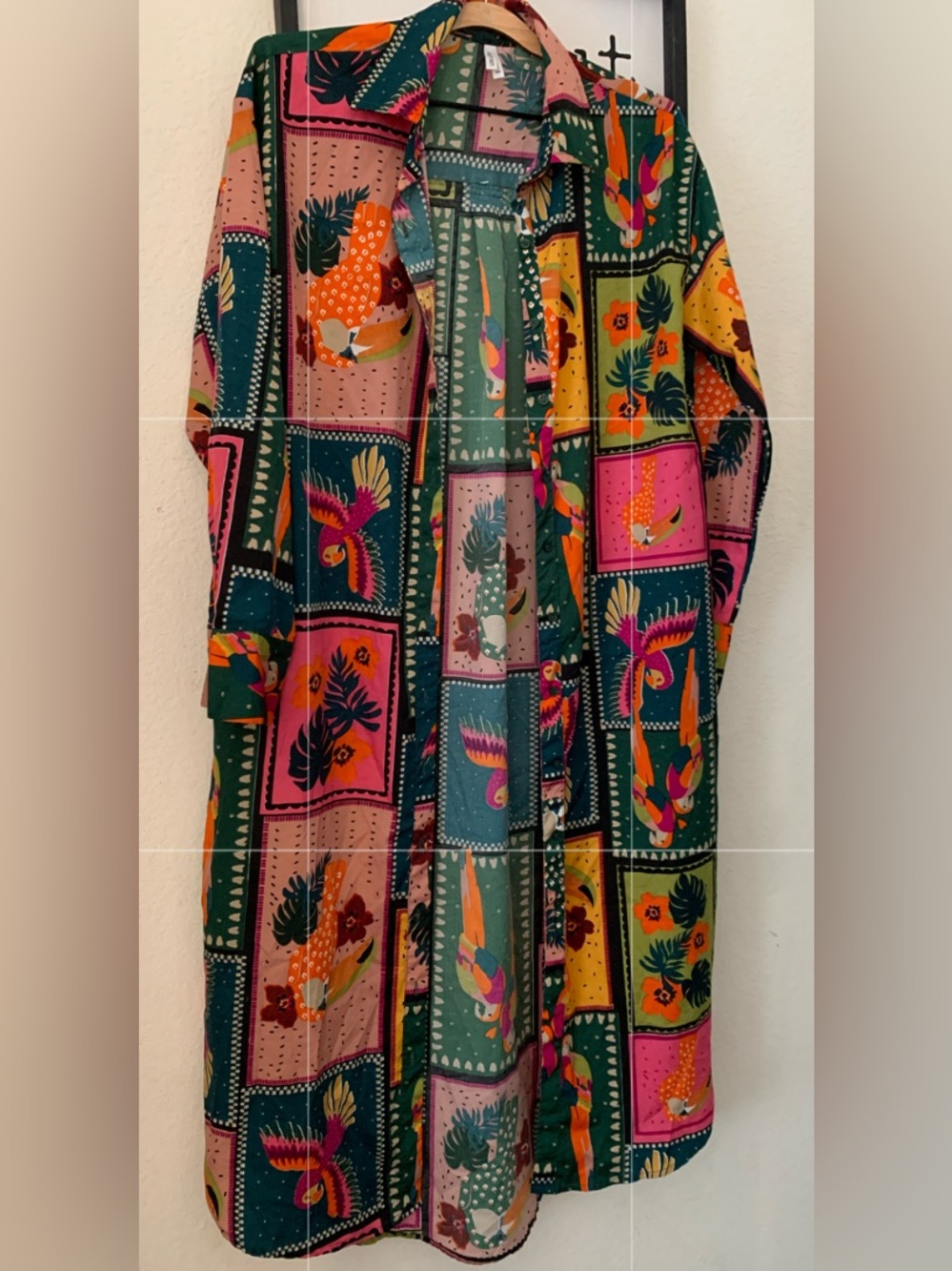 Colorful Tropical Print Button-Up Shirt Dress/ Coverup